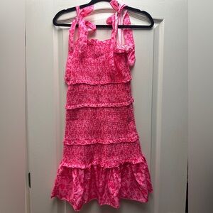 SHEIN Pink Ruffled Smocked Dress